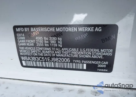 2014 BMW 328I xDrive from USA, damaged, VIN WBA3B3C51EJ982006